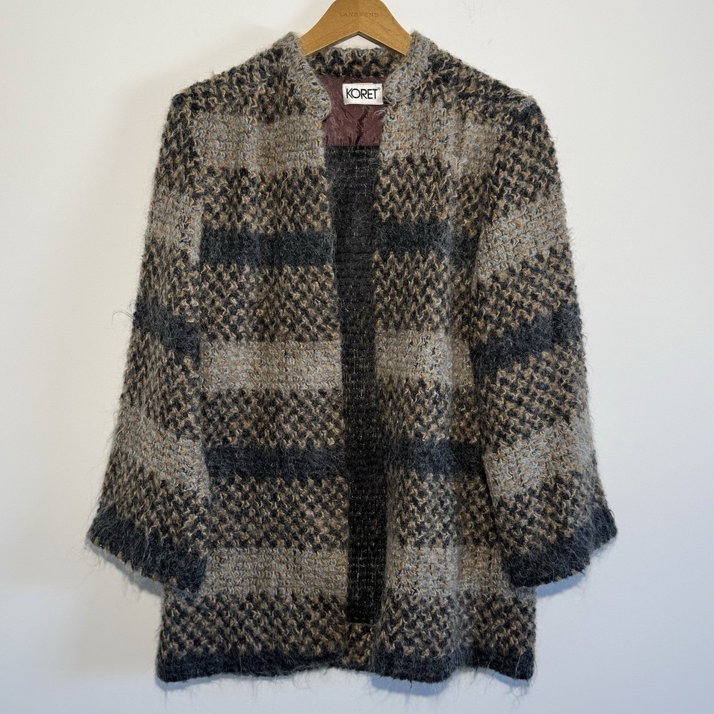 Koret Women's Large Vintage Mohair‎ Open Front Cardigan Textured Sweater Striped